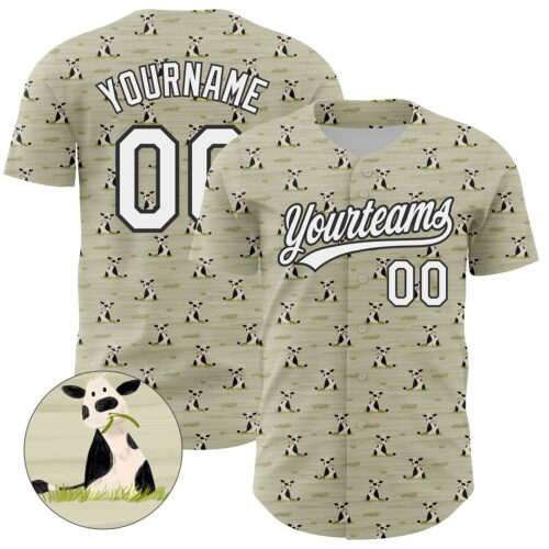 3DPattern4259_f56f9265-5703-471d-9582-5f619791d2a7 Custom Green White-Black 3D Pattern Design Animal Cow Authentic Baseball Jersey