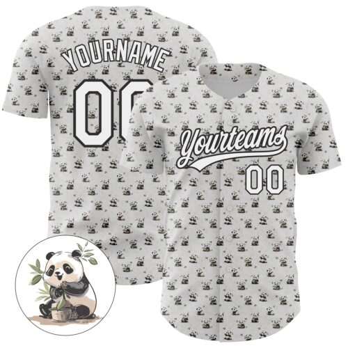 3DPattern4261_afaf02dc-834b-4127-b8ef-e9f2d7c57f99 Custom White Black 3D Pattern Design Animal Panda Authentic Baseball Jersey