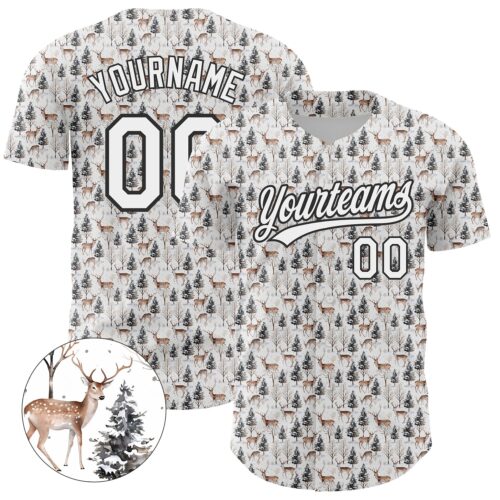 3DPattern4262_ed10e969-5365-4819-8bdf-4f0b6833bab4 Custom White Black 3D Pattern Design Animal Deer Authentic Baseball Jersey