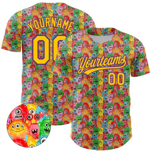 3DPattern4272_6a21b2d5-19ed-4dfa-9216-70364056579d Custom Pink Yellow-Purple 3D Pattern Design Animal Funny Monster Authentic Baseball Jersey