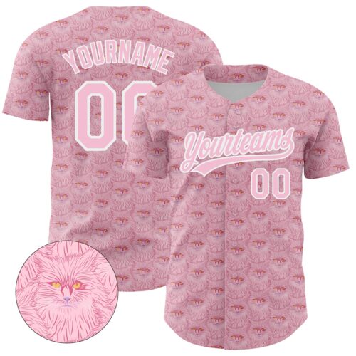 3DPattern4274_b9cd8e8c-2036-4d28-ace7-b7f8d0ae8190 Custom Light Pink White 3D Pattern Design Animal Cat Authentic Baseball Jersey