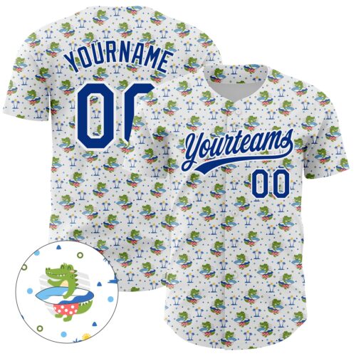 3DPattern4276_8906e978-c2e7-4879-9fcc-0cb39f5b9551 Custom White Royal 3D Pattern Design Animal Crocodile Surfing Authentic Baseball Jersey