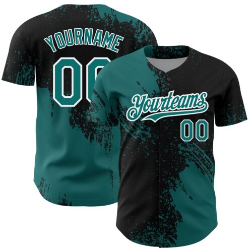 3DPattern4295 Custom Teal Black-White 3D Pattern Design Abstract Brush Stroke Authentic Baseball Jersey