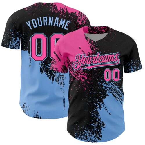 3DPattern4299 Custom Pink Black-Light Blue 3D Pattern Design Abstract Brush Stroke Authentic Baseball Jersey