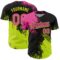 Custom Pink Black-Neon Yellow 3D Pattern Design Abstract Brush Stroke Authentic Baseball Jersey
