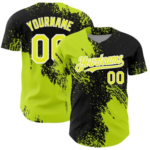 3DPattern4305_fe24758f-cc34-49d2-ac20-fd585e1d985b Custom Neon Yellow Black-White 3D Pattern Design Abstract Brush Stroke Authentic Baseball Jersey