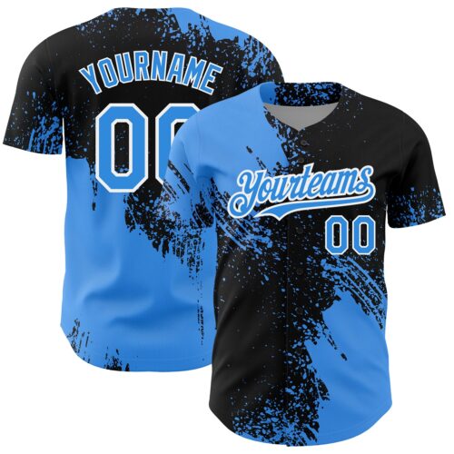3DPattern4306 Custom Electric Blue Black-White 3D Pattern Design Abstract Brush Stroke Authentic Baseball Jersey