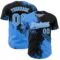 Custom Electric Blue Black-White 3D Pattern Design Abstract Brush Stroke Authentic Baseball Jersey
