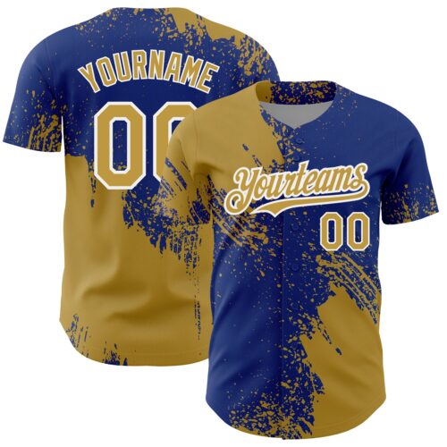3DPattern4313 Custom Old Gold Royal-White 3D Pattern Design Abstract Brush Stroke Authentic Baseball Jersey