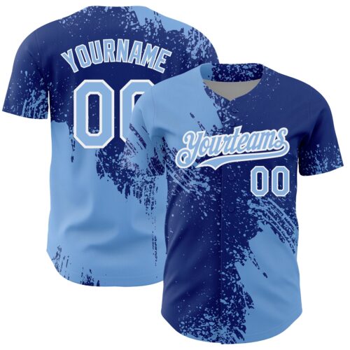 3DPattern4314 Custom Light Blue Royal-White 3D Pattern Design Abstract Brush Stroke Authentic Baseball Jersey