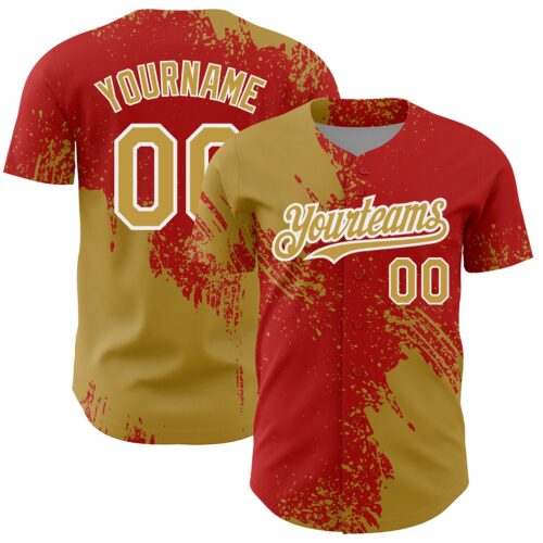 3DPattern4316 Custom Old Gold Red-White 3D Pattern Design Abstract Brush Stroke Authentic Baseball Jersey