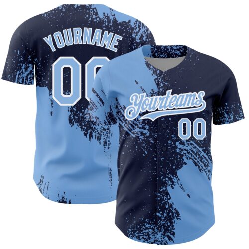 3DPattern4323 Custom Light Blue Navy-White 3D Pattern Design Abstract Brush Stroke Authentic Baseball Jersey