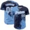 Custom Light Blue Navy-White 3D Pattern Design Abstract Brush Stroke Authentic Baseball Jersey