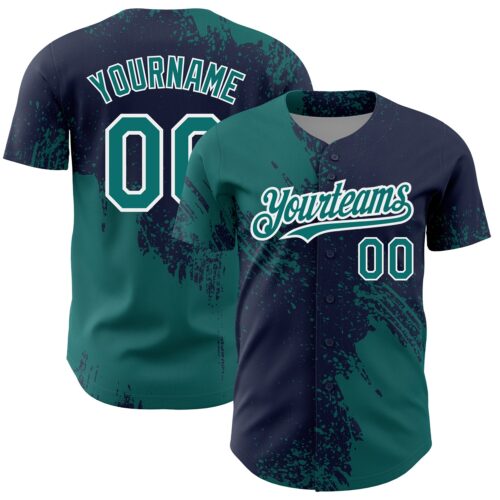3DPattern4324 Custom Teal Navy-White 3D Pattern Design Abstract Brush Stroke Authentic Baseball Jersey