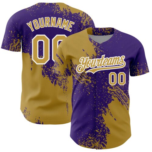 3DPattern4327 Custom Old Gold Purple-White 3D Pattern Design Abstract Brush Stroke Authentic Baseball Jersey