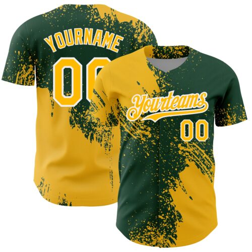 3DPattern4331 Custom Gold Green-White 3D Pattern Design Abstract Brush Stroke Authentic Baseball Jersey