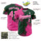 Custom Pink Green-White 3D Pattern Design Abstract Brush Stroke Authentic Baseball Jersey