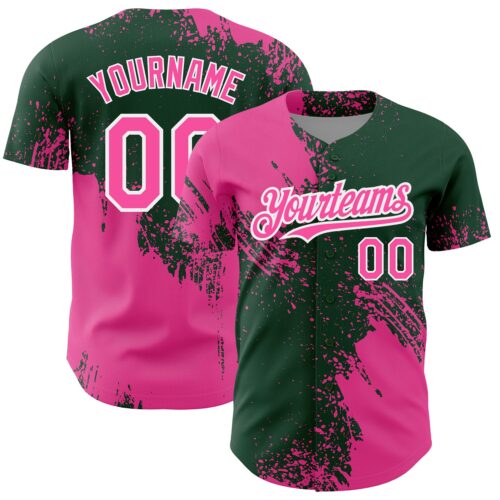 3DPattern4333 Custom Pink Green-White 3D Pattern Design Abstract Brush Stroke Authentic Baseball Jersey