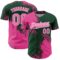 Custom Pink Green-White 3D Pattern Design Abstract Brush Stroke Authentic Baseball Jersey