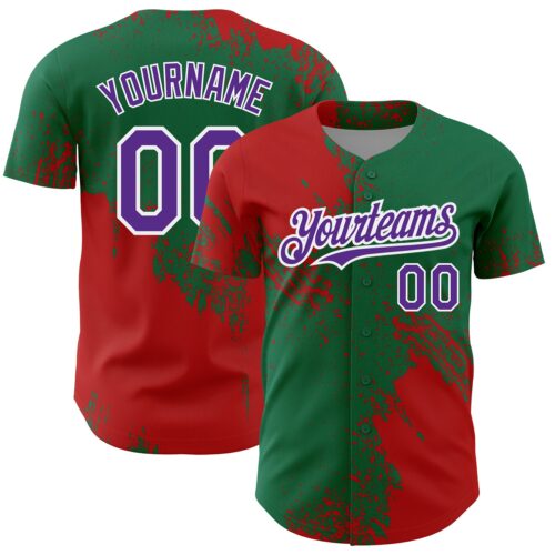 3DPattern4334 Custom Red Purple Kelly Green-White 3D Pattern Design Abstract Brush Stroke Authentic Baseball Jersey