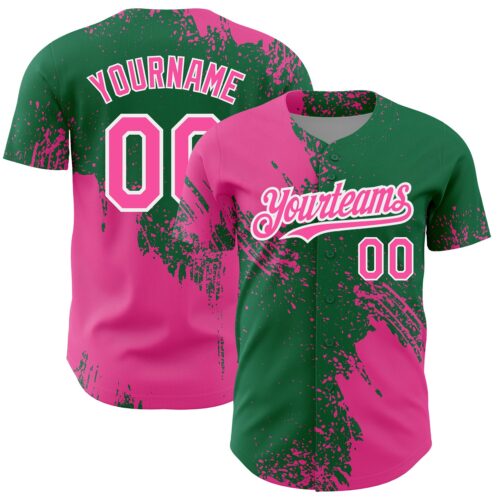 3DPattern4337 Custom Pink Kelly Green-White 3D Pattern Design Abstract Brush Stroke Authentic Baseball Jersey