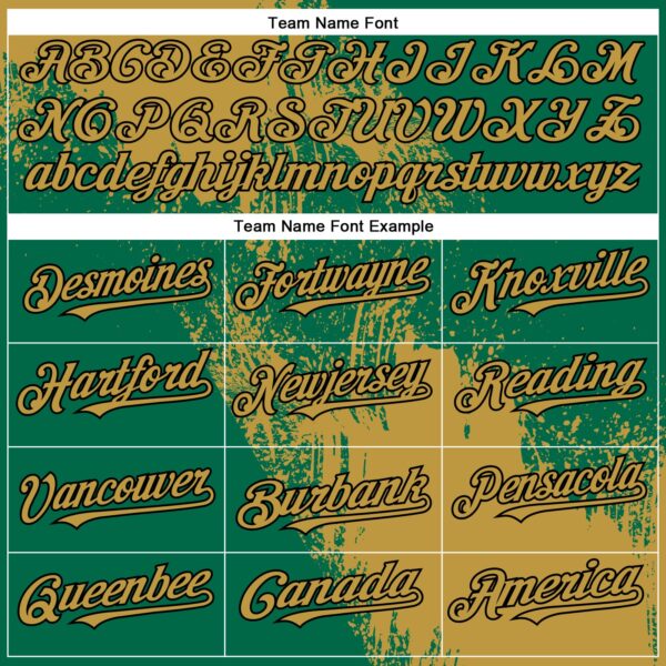 Custom Old Gold Kelly Green-Black 3D Pattern Design Abstract Brush Stroke Authentic Baseball Jersey