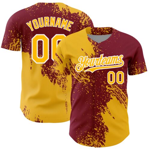 3DPattern4339 Custom Gold Crimson-White 3D Pattern Design Abstract Brush Stroke Authentic Baseball Jersey