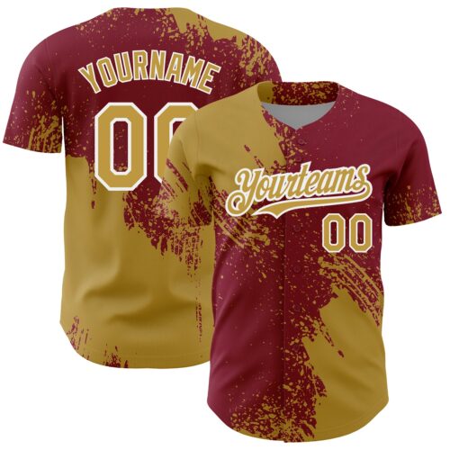 3DPattern4340 Custom Old Gold Crimson-White 3D Pattern Design Abstract Brush Stroke Authentic Baseball Jersey