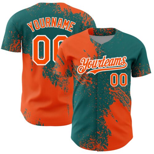 3DPattern4343 Custom Orange Teal-White 3D Pattern Design Abstract Brush Stroke Authentic Baseball Jersey
