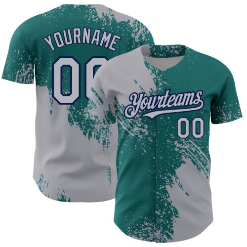 3DPattern4346 Custom Gray Teal-Navy 3D Pattern Design Abstract Brush Stroke Authentic Baseball Jersey