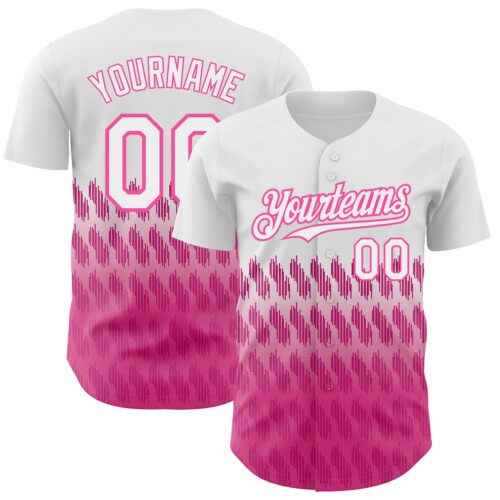 3DPattern4441_3ee5f7b4-1c55-4287-a354-30a7d70c998b Custom White Pink 3D Pattern Design Lines Authentic Baseball Jersey