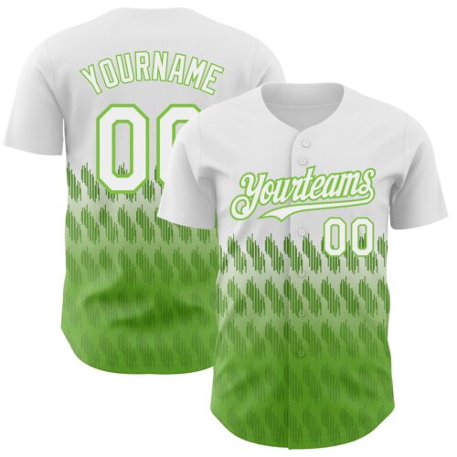 3DPattern4446_a3a30874-6221-45f6-8aa0-472ccee139b0 Custom White Neon Green 3D Pattern Design Lines Authentic Baseball Jersey