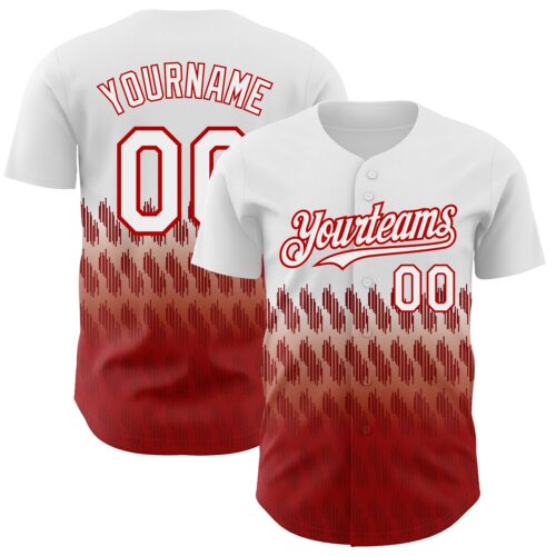 3DPattern4447_49f8d531-e547-43ad-9142-58199619a83e Custom White Red 3D Pattern Design Lines Authentic Baseball Jersey