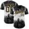 Custom Black White-Old Gold 3D Pattern Design Abstract Splatter Grunge Art Authentic Baseball Jersey