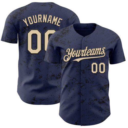 3DPattern4520 Custom Navy City Cream-Black 3D Pattern Design Abstract Splatter Texture Authentic Baseball Jersey