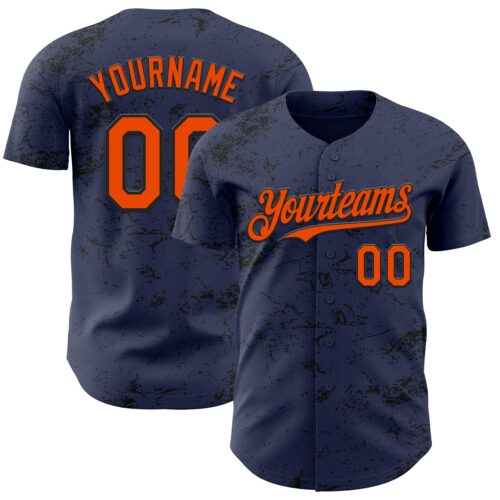 3DPattern4521 Custom Navy Orange-Black 3D Pattern Design Abstract Splatter Texture Authentic Baseball Jersey