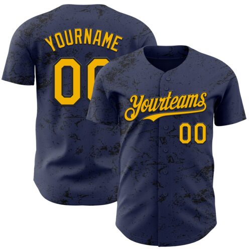 3DPattern4522 Custom Navy Gold-Black 3D Pattern Design Abstract Splatter Texture Authentic Baseball Jersey