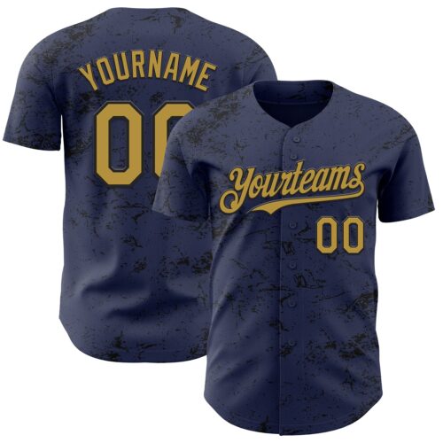 3DPattern4523 Custom Navy Old Gold-Black 3D Pattern Design Abstract Splatter Texture Authentic Baseball Jersey