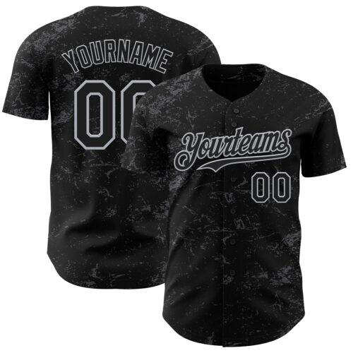3DPattern4525 Custom Black Gray-Steel Gray 3D Pattern Design Abstract Splatter Texture Authentic Baseball Jersey