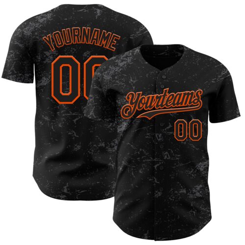 3DPattern4526 Custom Black Orange-Steel Gray 3D Pattern Design Abstract Splatter Texture Authentic Baseball Jersey