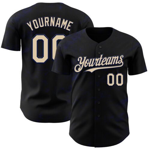 3DPattern4529 Custom Black City Cream-Navy 3D Pattern Design Abstract Splatter Texture Authentic Baseball Jersey