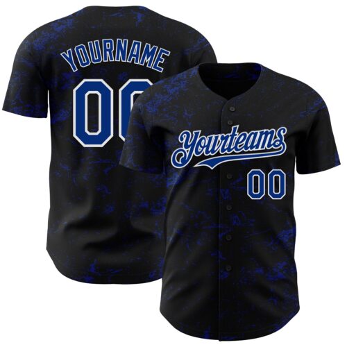 3DPattern4530 Custom Black Royal-White 3D Pattern Design Abstract Splatter Texture Authentic Baseball Jersey