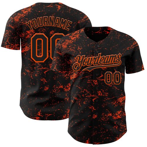 3DPattern4534 Custom Black Orange 3D Pattern Design Abstract Splatter Texture Authentic Baseball Jersey