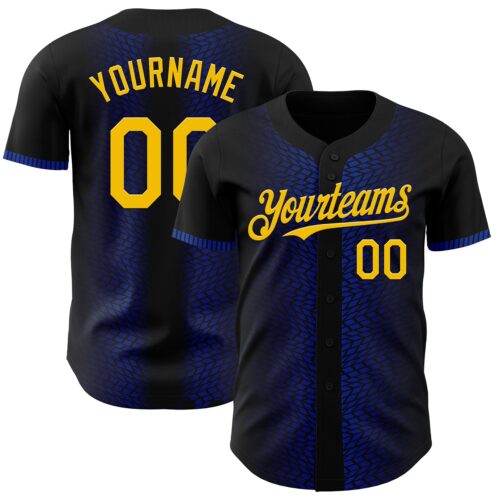3DPattern4542 Custom Black Yellow-Thunder Blue 3D Pattern Design Geometric Shapes Authentic Baseball Jersey
