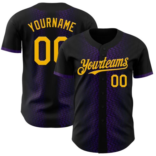 3DPattern4543 Custom Black Gold-Purple 3D Pattern Design Geometric Shapes Authentic Baseball Jersey