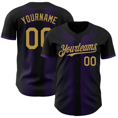3DPattern4545 Custom Black Old Gold-Purple 3D Pattern Design Geometric Shapes Authentic Baseball Jersey