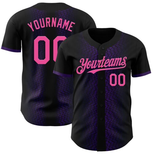 3DPattern4546 Custom Black Pink-Purple 3D Pattern Design Geometric Shapes Authentic Baseball Jersey