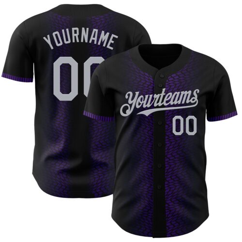 3DPattern4547 Custom Black Gray-Purple 3D Pattern Design Geometric Shapes Authentic Baseball Jersey