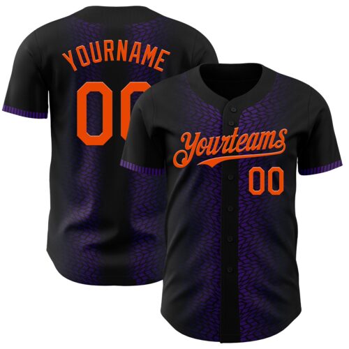 3DPattern4548 Custom Black Orange-Purple 3D Pattern Design Geometric Shapes Authentic Baseball Jersey