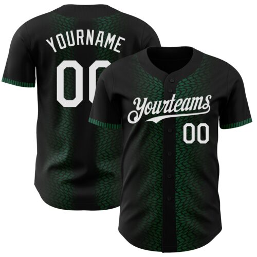 3DPattern4550 Custom Black White-Kelly Green 3D Pattern Design Geometric Shapes Authentic Baseball Jersey